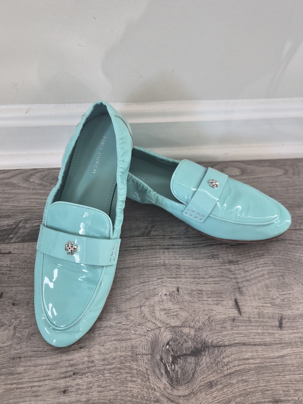 Tiffany Blue Patent Loafers with Silver Accent